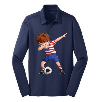 Dabbing Soccer  United States Jersey USA Football Silk Touch Performance Long Sleeve Polo