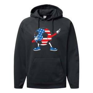 Dabbing Soccer USA Flag For Soccer Lover Performance Fleece Hoodie