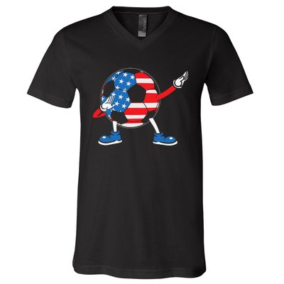 Dabbing Soccer USA Flag For Soccer Lover V-Neck T-Shirt