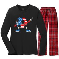 Dabbing Soccer USA Flag For Soccer Lover Women's Long Sleeve Flannel Pajama Set 