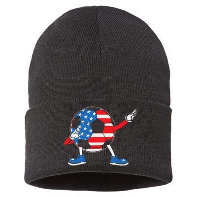 Dabbing Soccer USA Flag For Soccer Lover Sustainable Knit Beanie