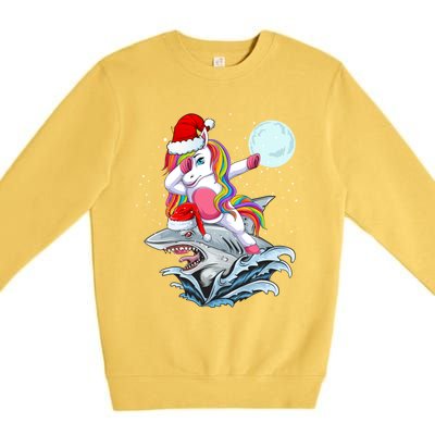 Dabbing Santa Unicorn Riding Shark Christmas Sharkmas Cool Gift Premium Crewneck Sweatshirt