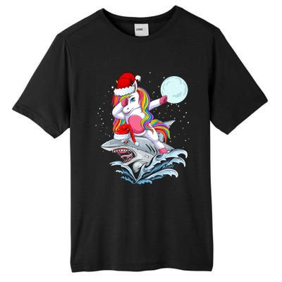 Dabbing Santa Unicorn Riding Shark Christmas Sharkmas Cool Gift Tall Fusion ChromaSoft Performance T-Shirt