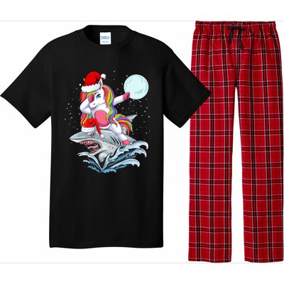 Dabbing Santa Unicorn Riding Shark Christmas Sharkmas Cool Gift Pajama Set