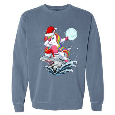 Dabbing Santa Unicorn Riding Shark Christmas Sharkmas Cool Gift Garment-Dyed Sweatshirt