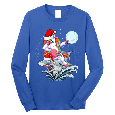 Dabbing Santa Unicorn Riding Shark Christmas Sharkmas Cool Gift Long Sleeve Shirt