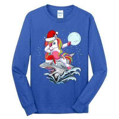 Dabbing Santa Unicorn Riding Shark Christmas Sharkmas Cool Gift Tall Long Sleeve T-Shirt