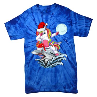 Dabbing Santa Unicorn Riding Shark Christmas Sharkmas Cool Gift Tie-Dye T-Shirt