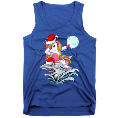 Dabbing Santa Unicorn Riding Shark Christmas Sharkmas Cool Gift Tank Top