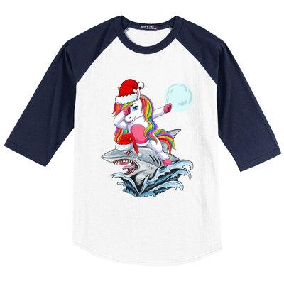 Dabbing Santa Unicorn Riding Shark Christmas Sharkmas Cool Gift Baseball Sleeve Shirt