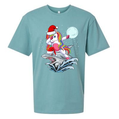 Dabbing Santa Unicorn Riding Shark Christmas Sharkmas Cool Gift Sueded Cloud Jersey T-Shirt