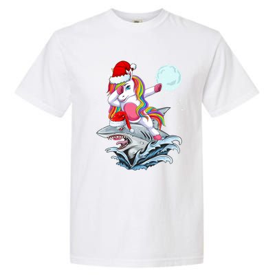 Dabbing Santa Unicorn Riding Shark Christmas Sharkmas Cool Gift Garment-Dyed Heavyweight T-Shirt