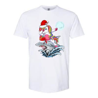 Dabbing Santa Unicorn Riding Shark Christmas Sharkmas Cool Gift Softstyle CVC T-Shirt