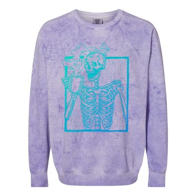 Distressed Skeleton Vintage Smiling Skull Ing Coffee Gift Colorblast Crewneck Sweatshirt