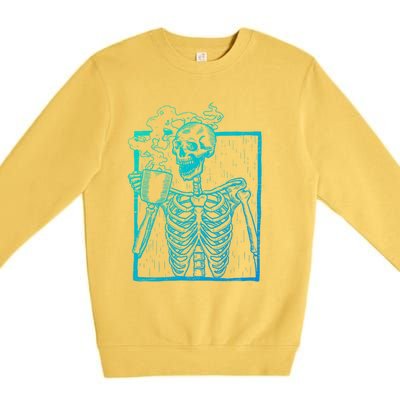 Distressed Skeleton Vintage Smiling Skull Ing Coffee Gift Premium Crewneck Sweatshirt