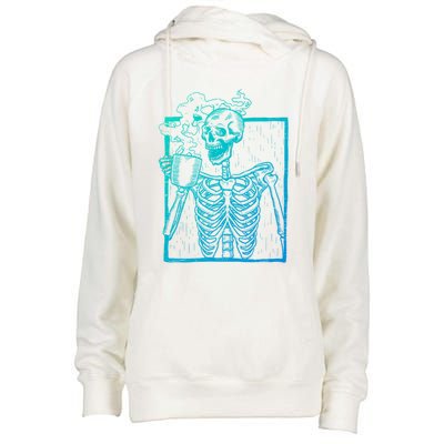 Distressed Skeleton Vintage Smiling Skull Ing Coffee Gift Womens Funnel Neck Pullover Hood