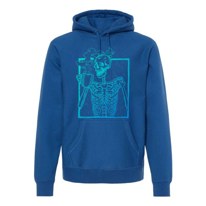 Distressed Skeleton Vintage Smiling Skull Ing Coffee Gift Premium Hoodie