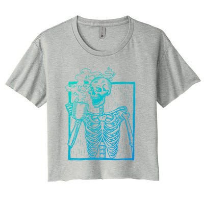 Distressed Skeleton Vintage Smiling Skull Ing Coffee Gift Women's Crop Top Tee