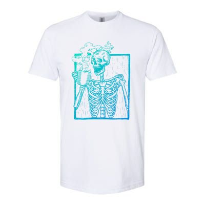 Distressed Skeleton Vintage Smiling Skull Ing Coffee Gift Softstyle CVC T-Shirt