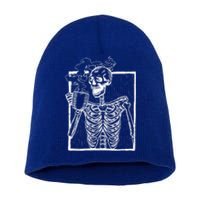 Distressed Skeleton Vintage Smiling Skull Ing Coffee Gift Short Acrylic Beanie