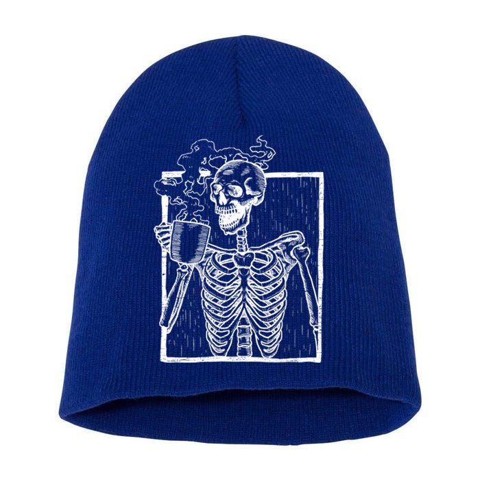 Distressed Skeleton Vintage Smiling Skull Ing Coffee Gift Short Acrylic Beanie