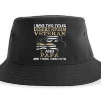 Desert Storms Veteran And Papa Rocks Them Both Veteran Dads Cool Gift Sustainable Bucket Hat