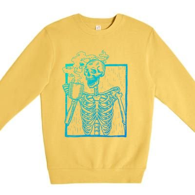 Distressed Skeleton Vintage Smiling Skull Ing Coffee Gift Premium Crewneck Sweatshirt