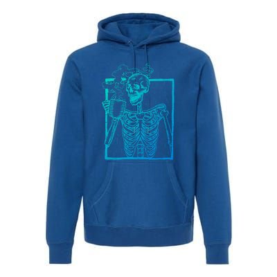 Distressed Skeleton Vintage Smiling Skull Ing Coffee Gift Premium Hoodie