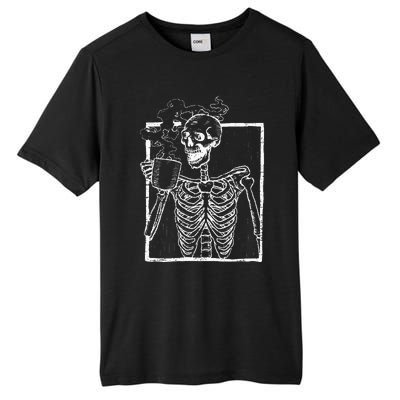 Distressed Skeleton Vintage Smiling Skull Drinking Coffee Tall Fusion ChromaSoft Performance T-Shirt