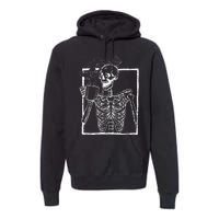 Distressed Skeleton Vintage Smiling Skull Drinking Coffee Premium Hoodie