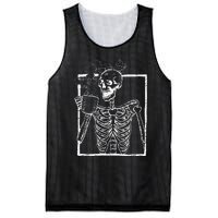 Distressed Skeleton Vintage Smiling Skull Drinking Coffee Mesh Reversible Basketball Jersey Tank