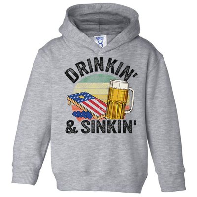 Drinkin' & Sinkin' Vintage American Flag Grandpa Cornhole Toddler Hoodie
