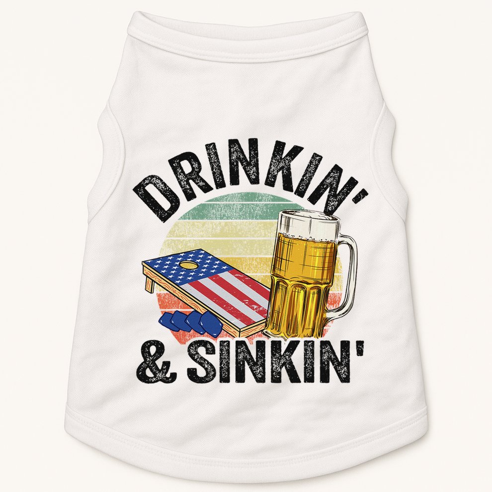 Drinkin' & Sinkin' Vintage American Flag Grandpa Cornhole Doggie Tank