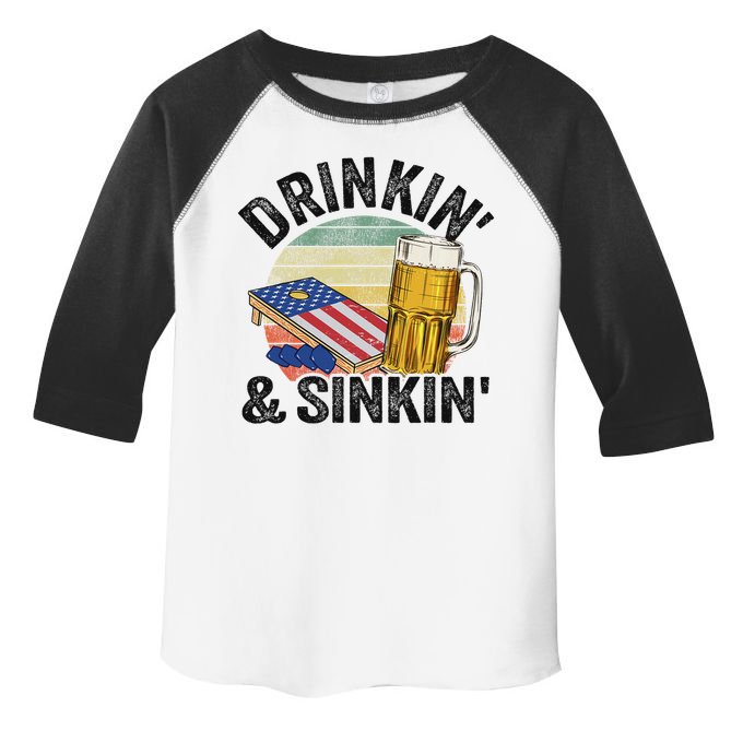 Drinkin' & Sinkin' Vintage American Flag Grandpa Cornhole Toddler Fine Jersey T-Shirt