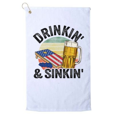 Drinkin' & Sinkin' Vintage American Flag Grandpa Cornhole Golf Towel