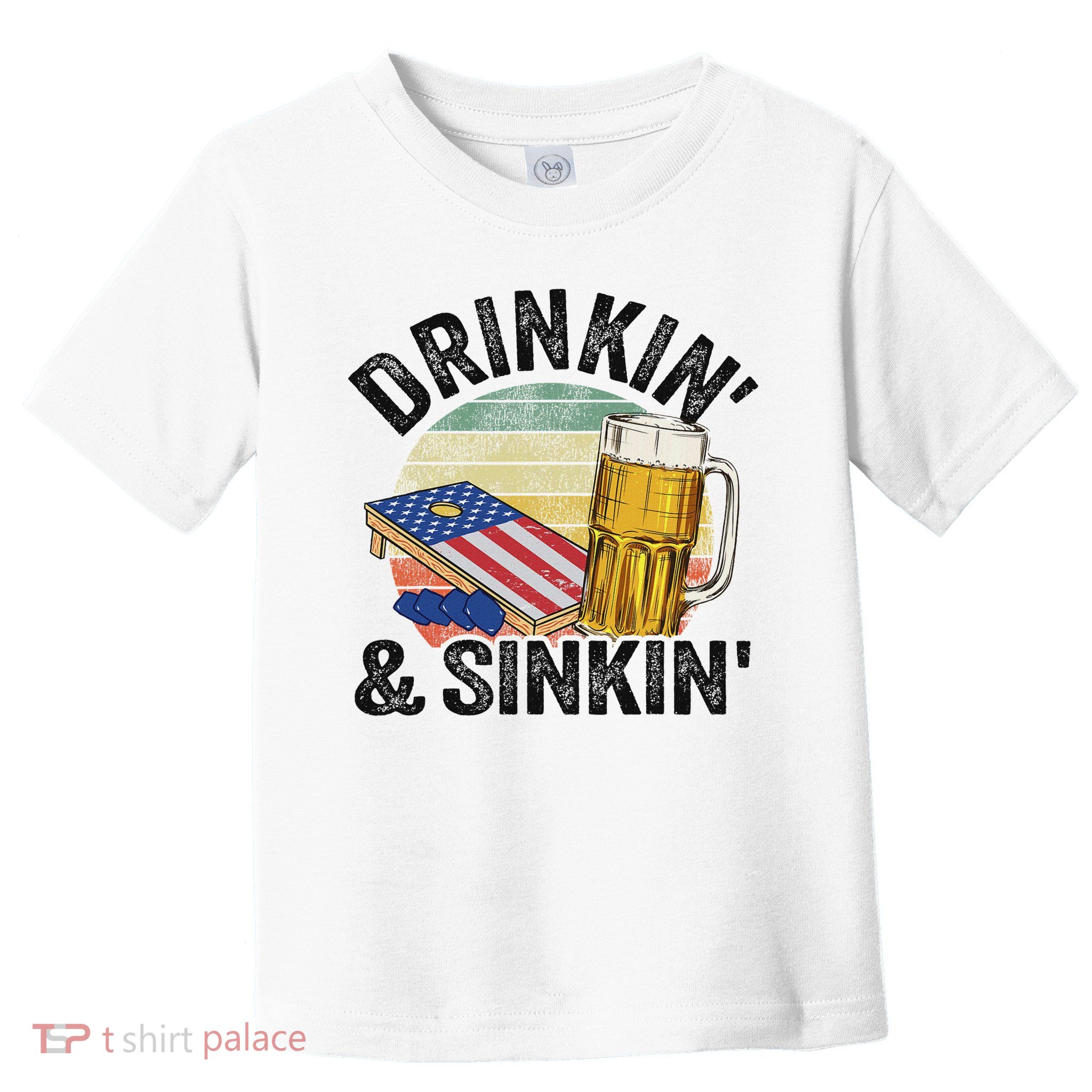 Drinkin' & Sinkin' Vintage American Flag Grandpa Cornhole Toddler T-Shirt