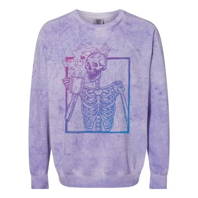 Distressed Skeleton Vintage Smiling Skull Ing Coffee Gift Colorblast Crewneck Sweatshirt