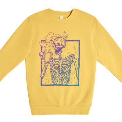 Distressed Skeleton Vintage Smiling Skull Ing Coffee Gift Premium Crewneck Sweatshirt