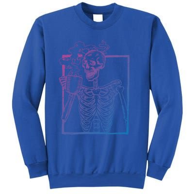 Distressed Skeleton Vintage Smiling Skull Ing Coffee Gift Sweatshirt