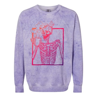 Distressed Skeleton Vintage Smiling Skull Ing Coffee Gift Colorblast Crewneck Sweatshirt