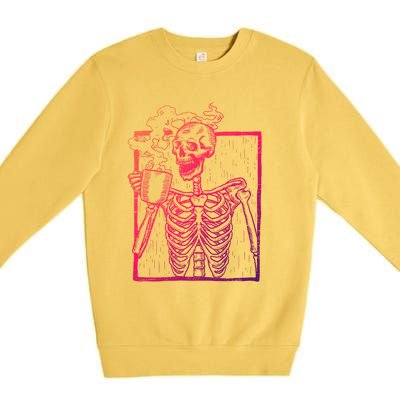 Distressed Skeleton Vintage Smiling Skull Ing Coffee Gift Premium Crewneck Sweatshirt