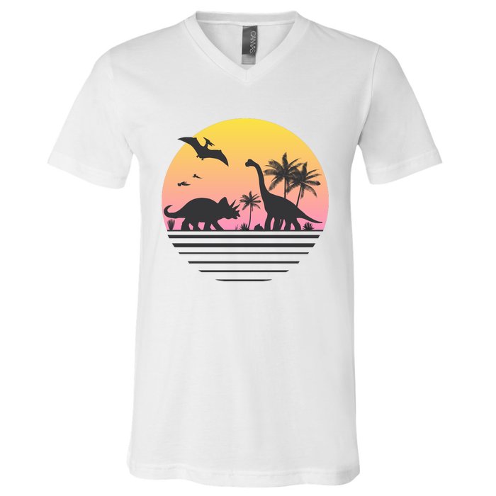 DINOSAURS SUNRISE VINTAGE V-Neck T-Shirt