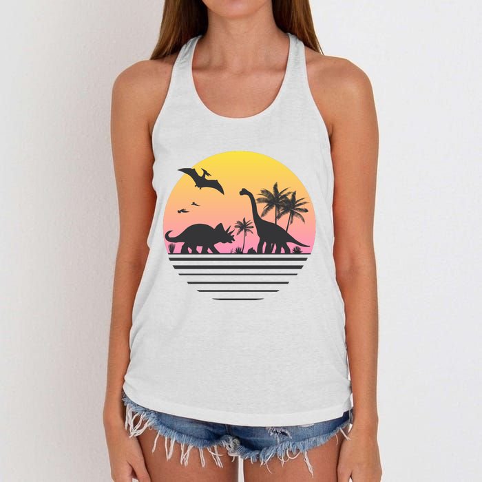 DINOSAURS SUNRISE VINTAGE Women's Knotted Racerback Tank