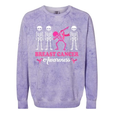 Dabbing Skeleton With Pink Ribbon Breast Cancer Halloween Colorblast Crewneck Sweatshirt