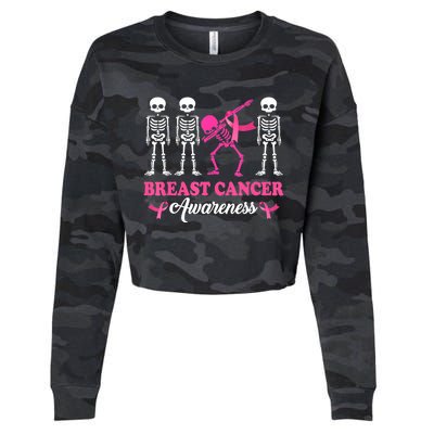 Dabbing Skeleton With Pink Ribbon Breast Cancer Halloween Cropped Pullover Crew