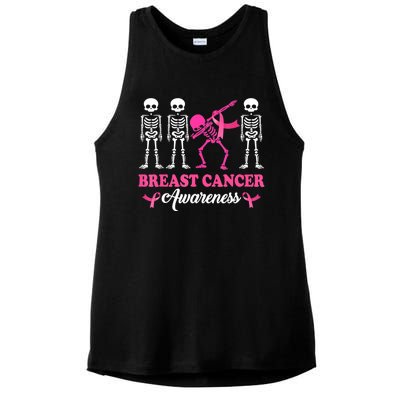 Dabbing Skeleton With Pink Ribbon Breast Cancer Halloween Ladies PosiCharge Tri-Blend Wicking Tank