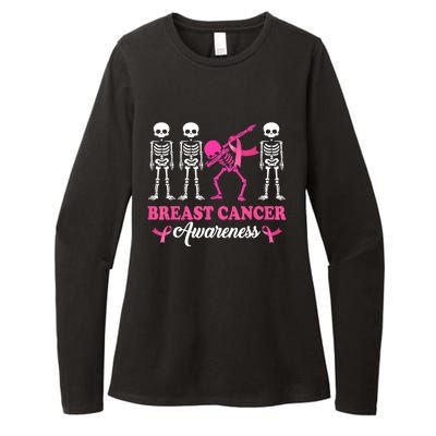 Dabbing Skeleton With Pink Ribbon Breast Cancer Halloween Womens CVC Long Sleeve Shirt