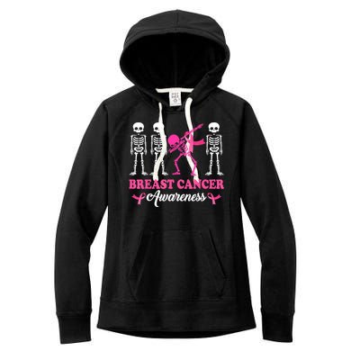 Dabbing Skeleton With Pink Ribbon Breast Cancer Halloween Women's Fleece Hoodie