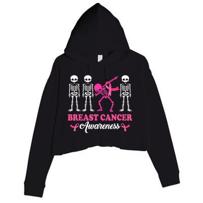 Dabbing Skeleton With Pink Ribbon Breast Cancer Halloween Crop Fleece Hoodie