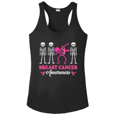 Dabbing Skeleton With Pink Ribbon Breast Cancer Halloween Ladies PosiCharge Competitor Racerback Tank